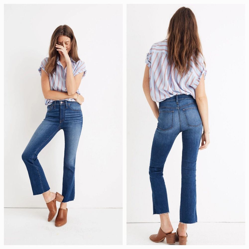 Madewell Cali Demi Boot Jeans Blue High Rise Stretch Crop Size 31P Petite
